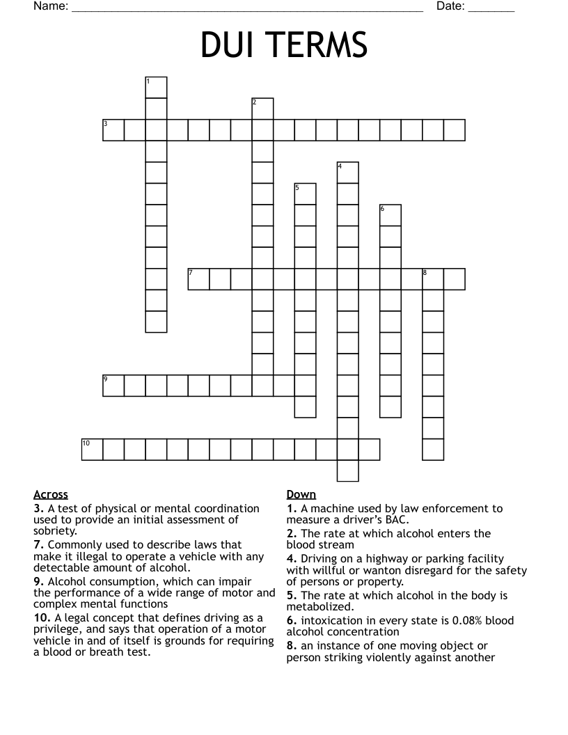DUI TERMS Crossword