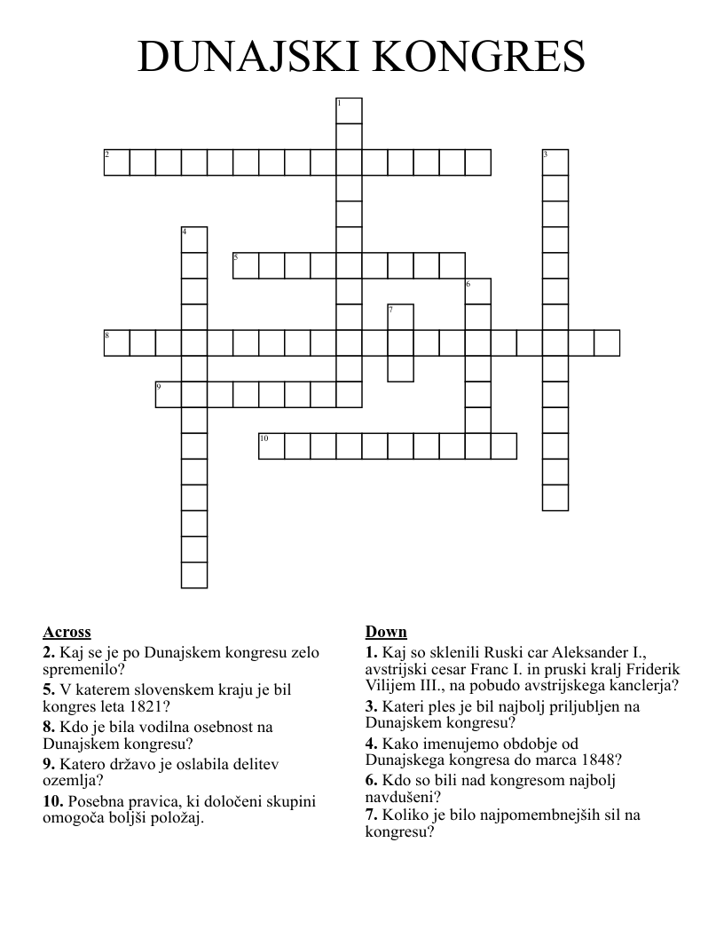 DUNAJSKI KONGRES Crossword