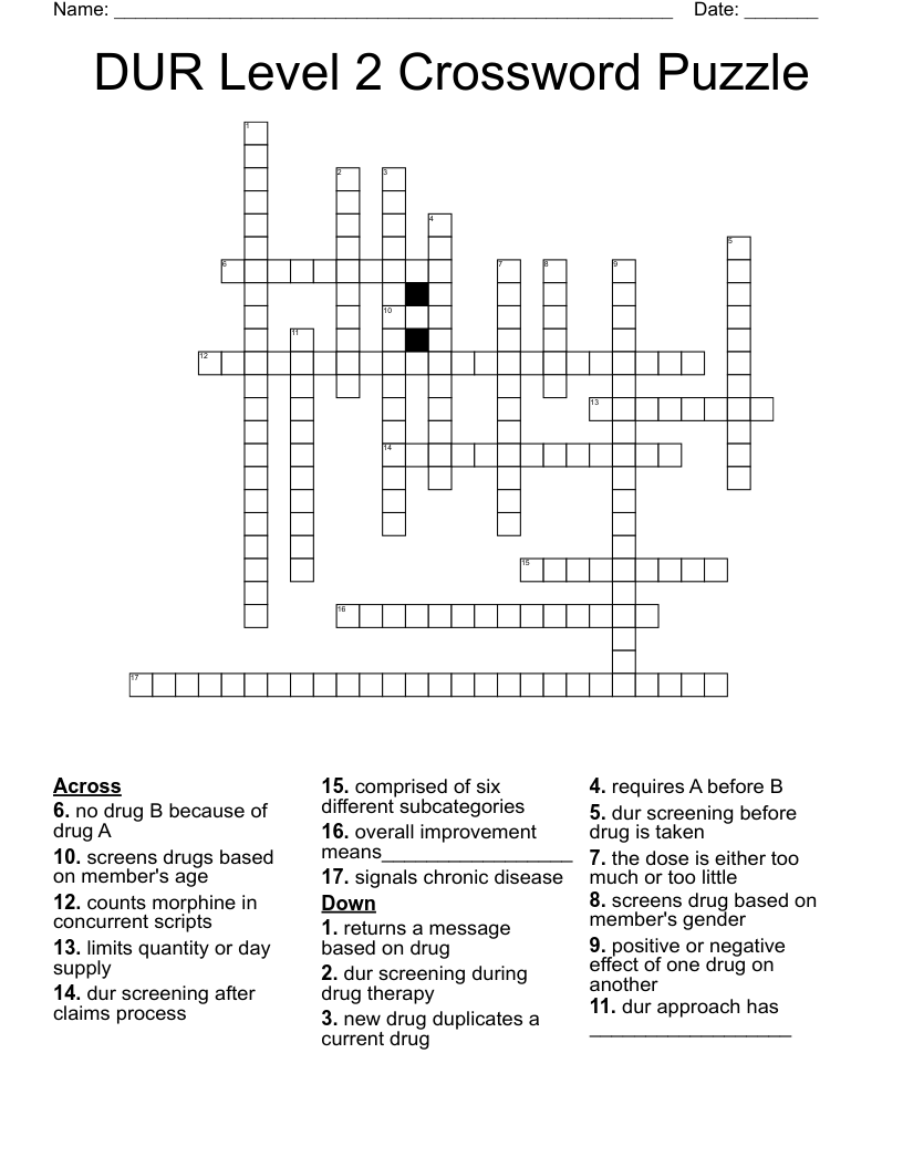 DUR Level 2 Crossword Puzzle
