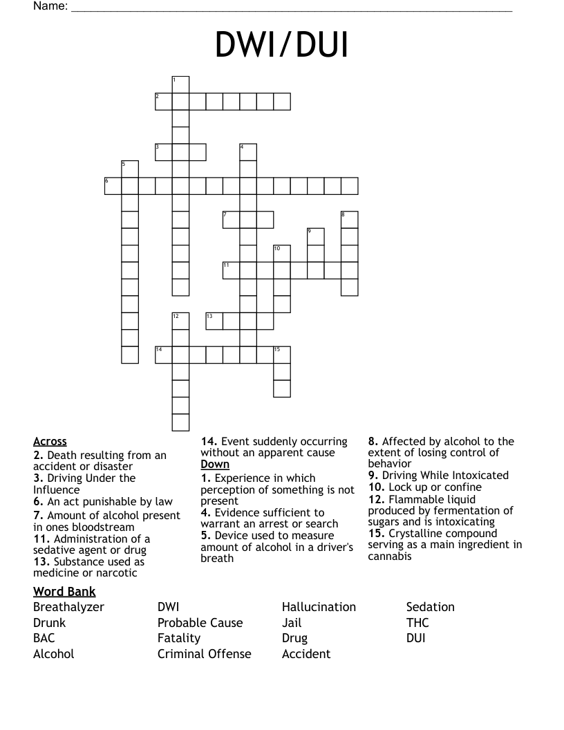DWI/DUI Crossword
