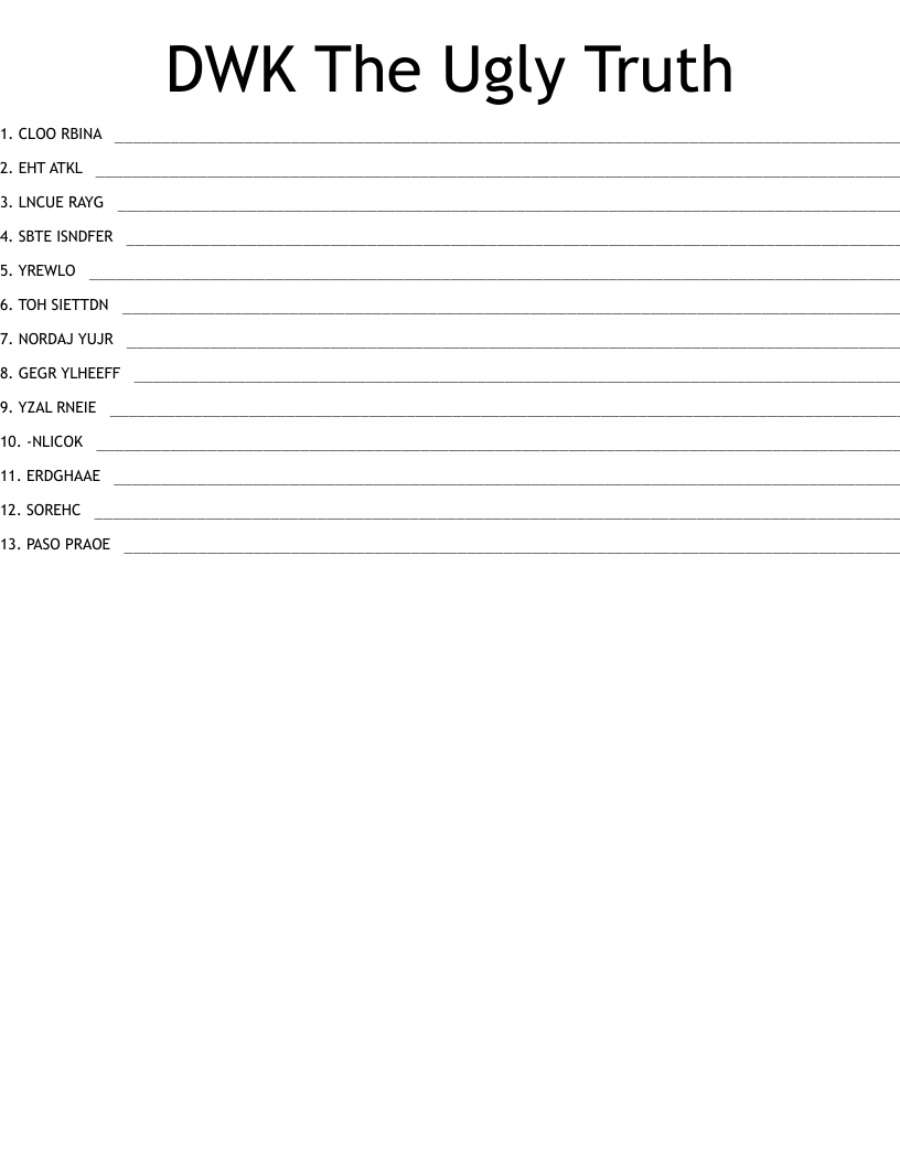 DWK The Ugly Truth Word Scramble