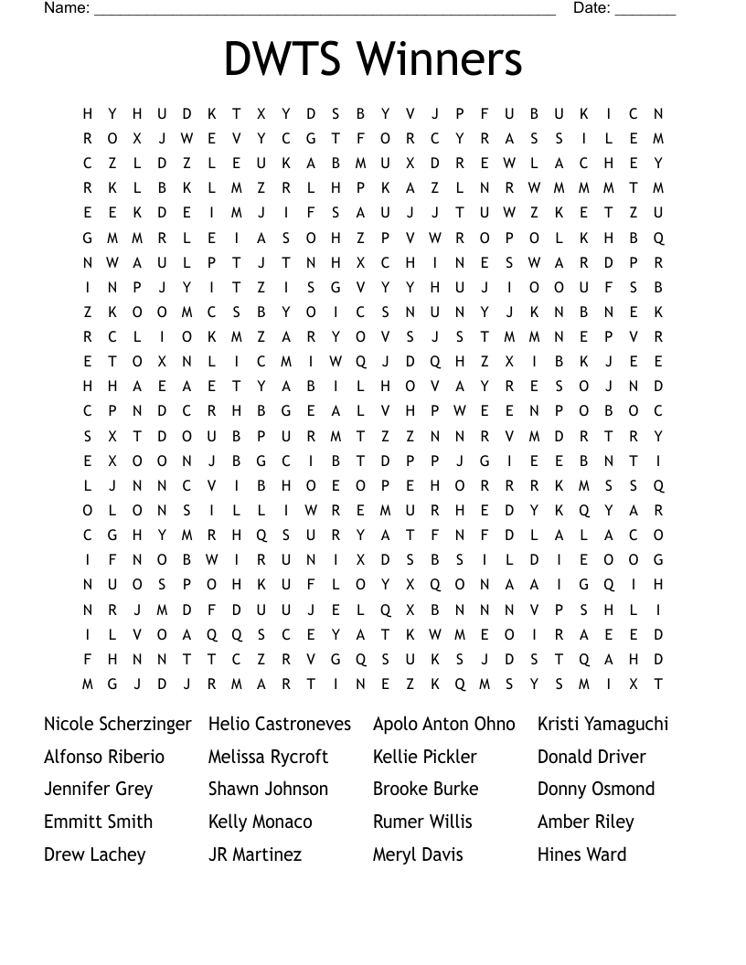 DWTS Winners Word Search
