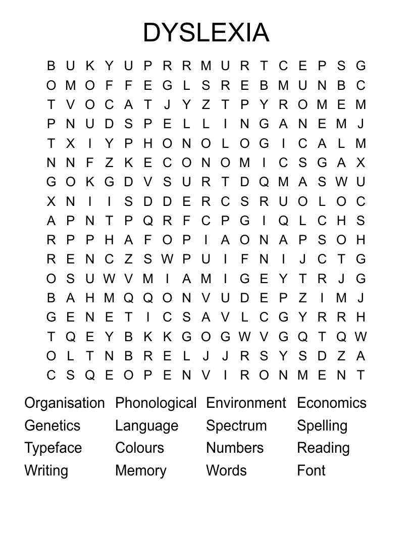 DYSLEXIA Word Search