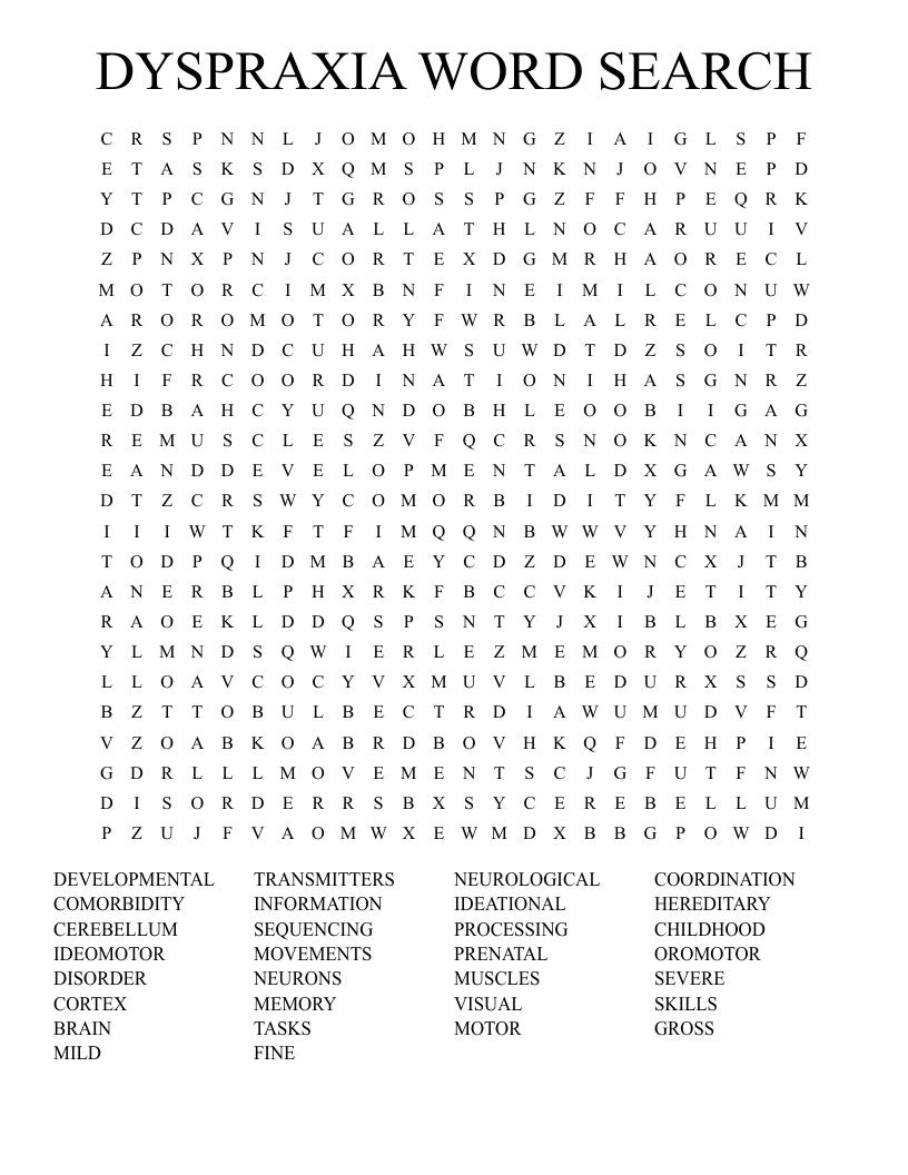 DYSPRAXIA WORD SEARCH