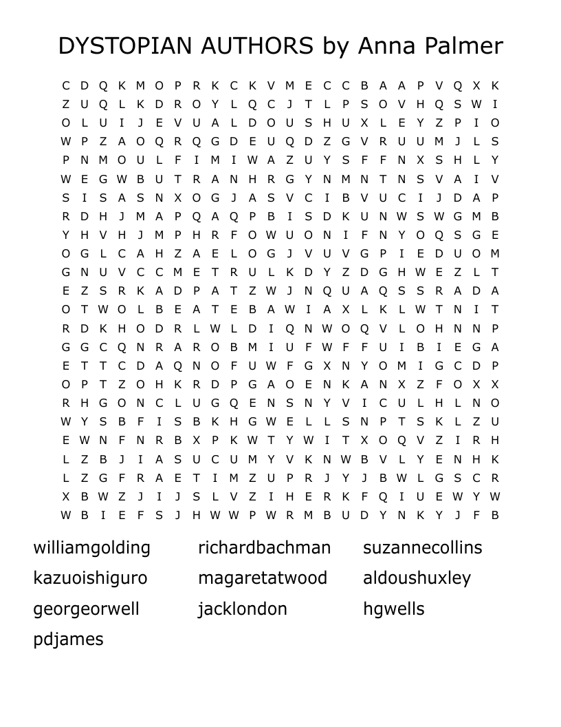 DYSTOPIAN AUTHORS by Anna Palmer Word Search