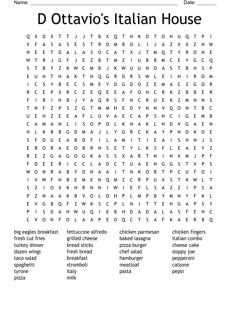D Ottavio's Italian House Word Search