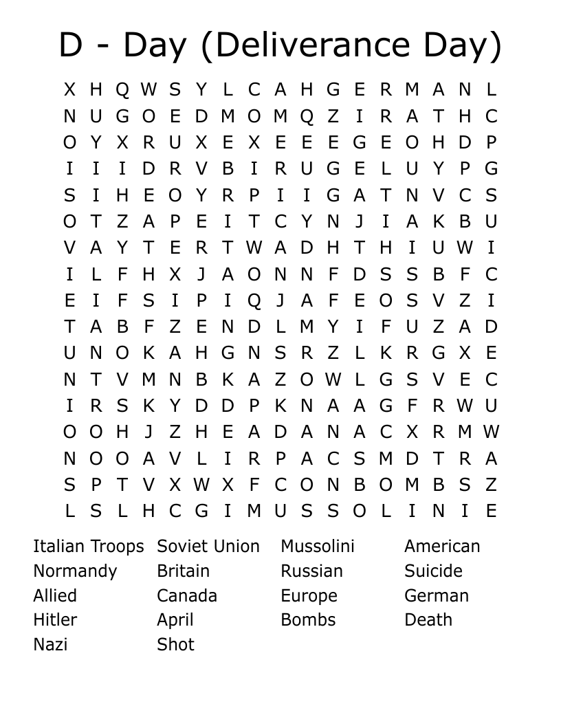D - Day (Deliverance Day) Word Search