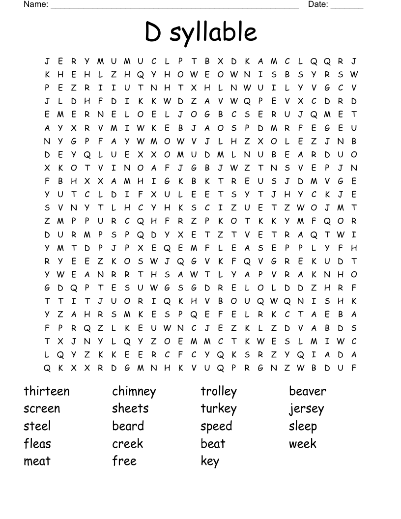 D syllable Word Search