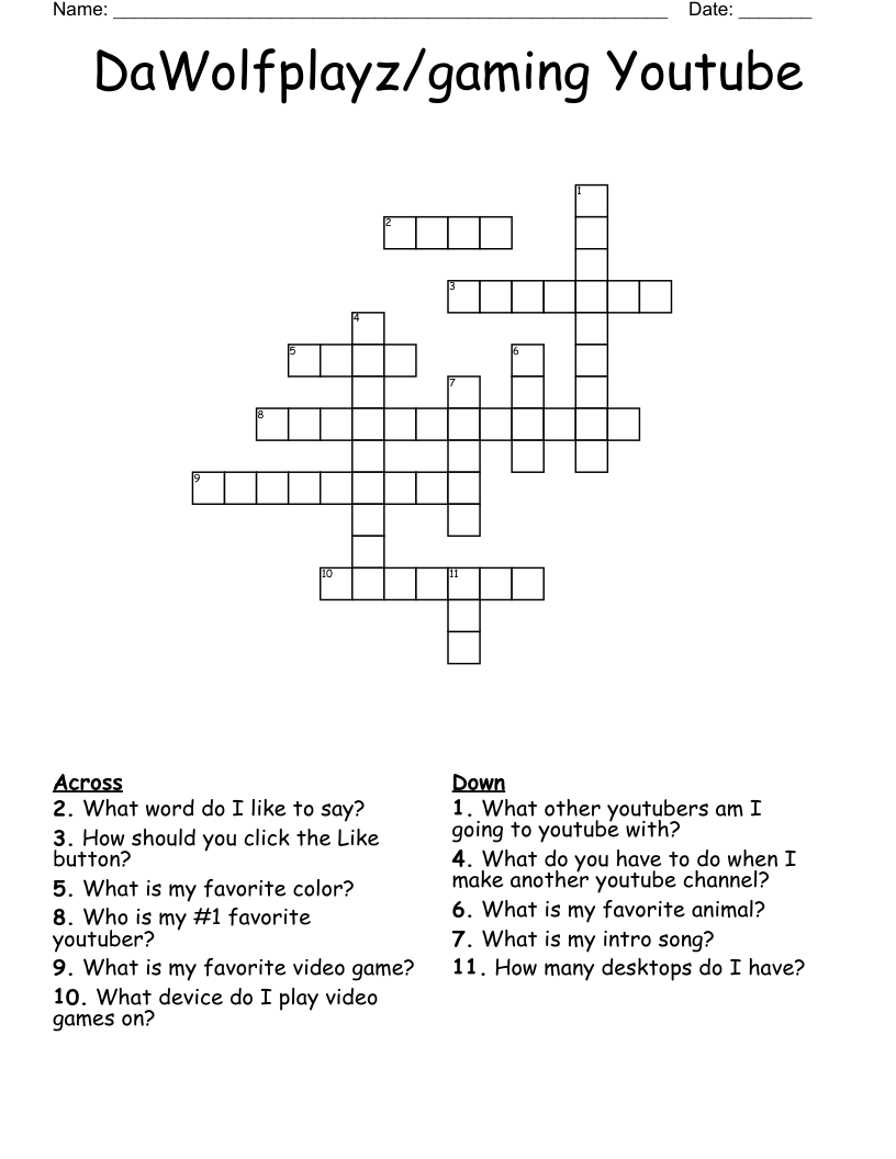 DaWolfplayz/gaming Youtube Crossword