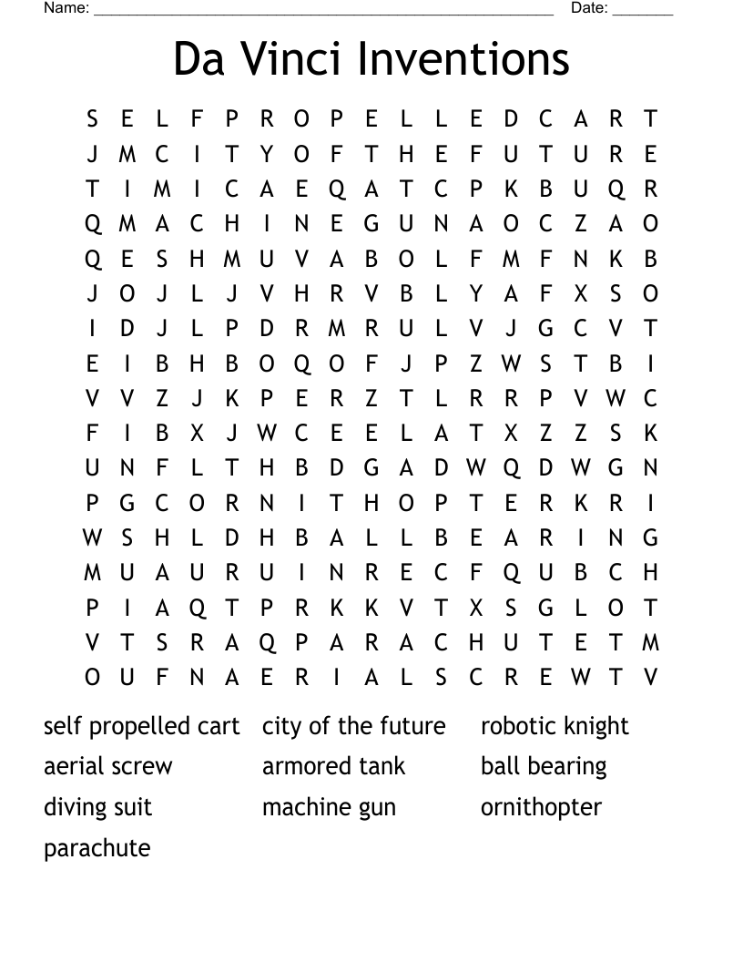 Da Vinci Inventions Word Search