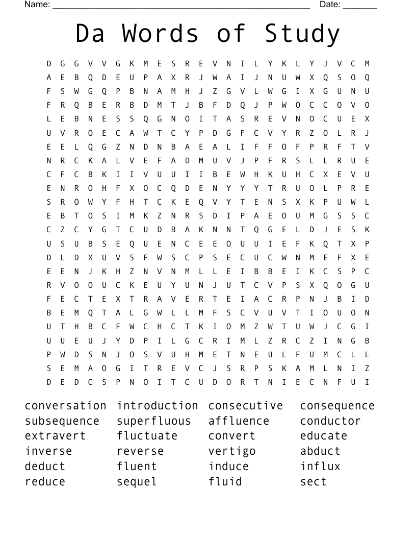 Da Words of Study Word Search