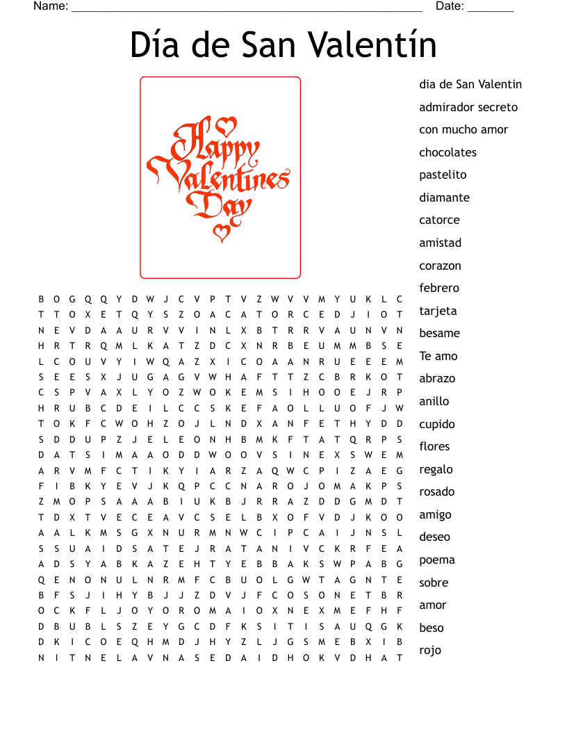 Día de San Valentín Word Search