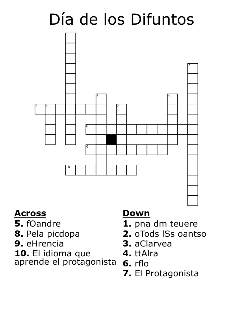 Día de los Difuntos  Crossword