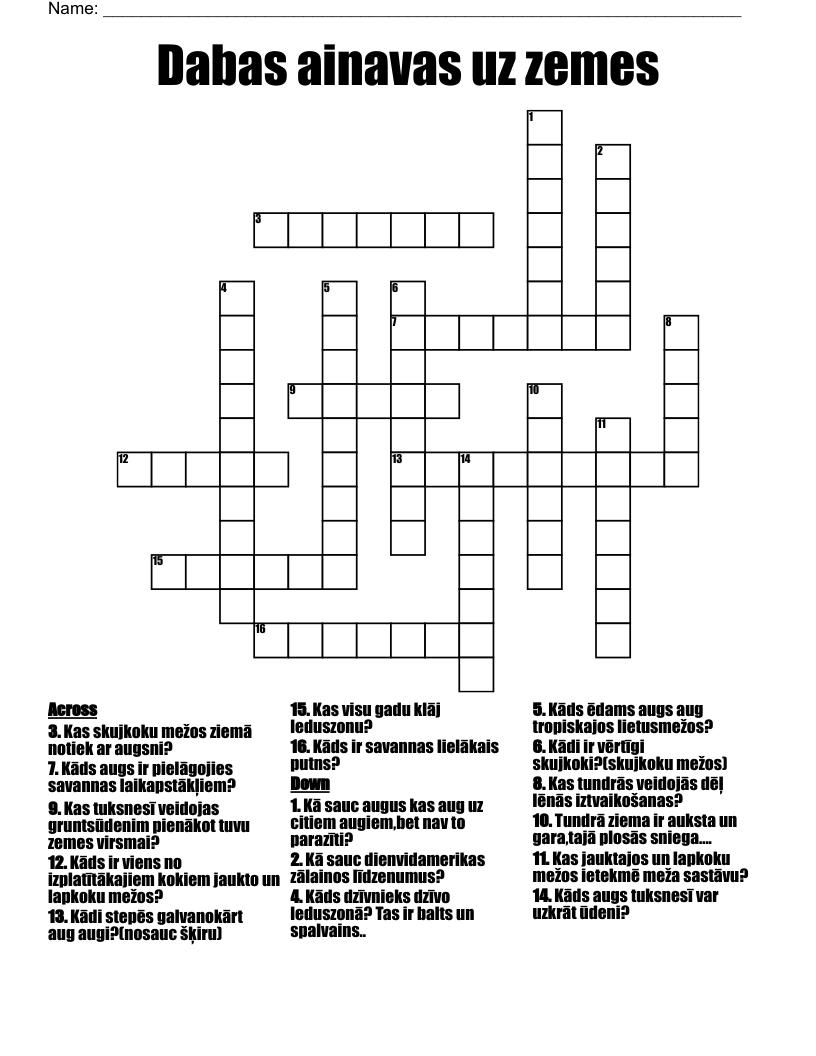 Dabas ainavas uz zemes Crossword