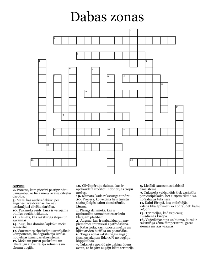Dabas zonas Crossword