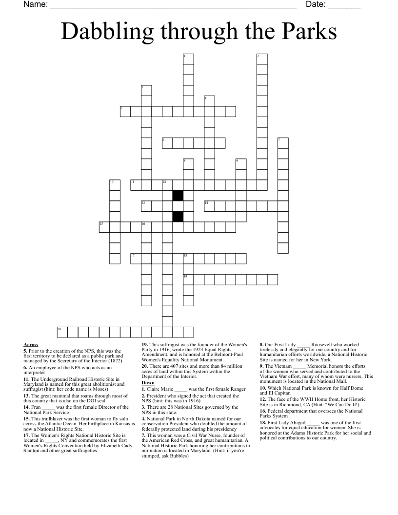 Dabbling through the Parks Crossword