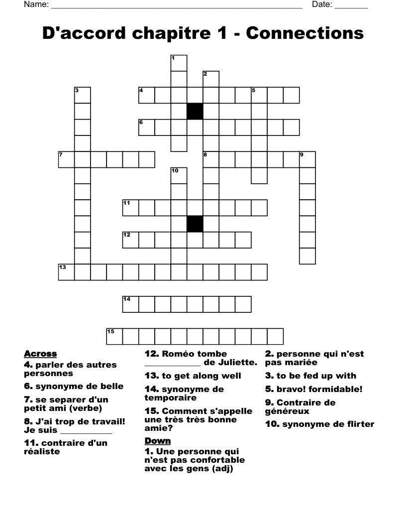 D'accord chapitre 1 - Connections Crossword