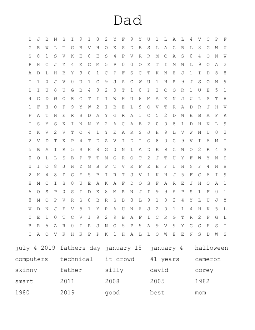 Dad Word Search