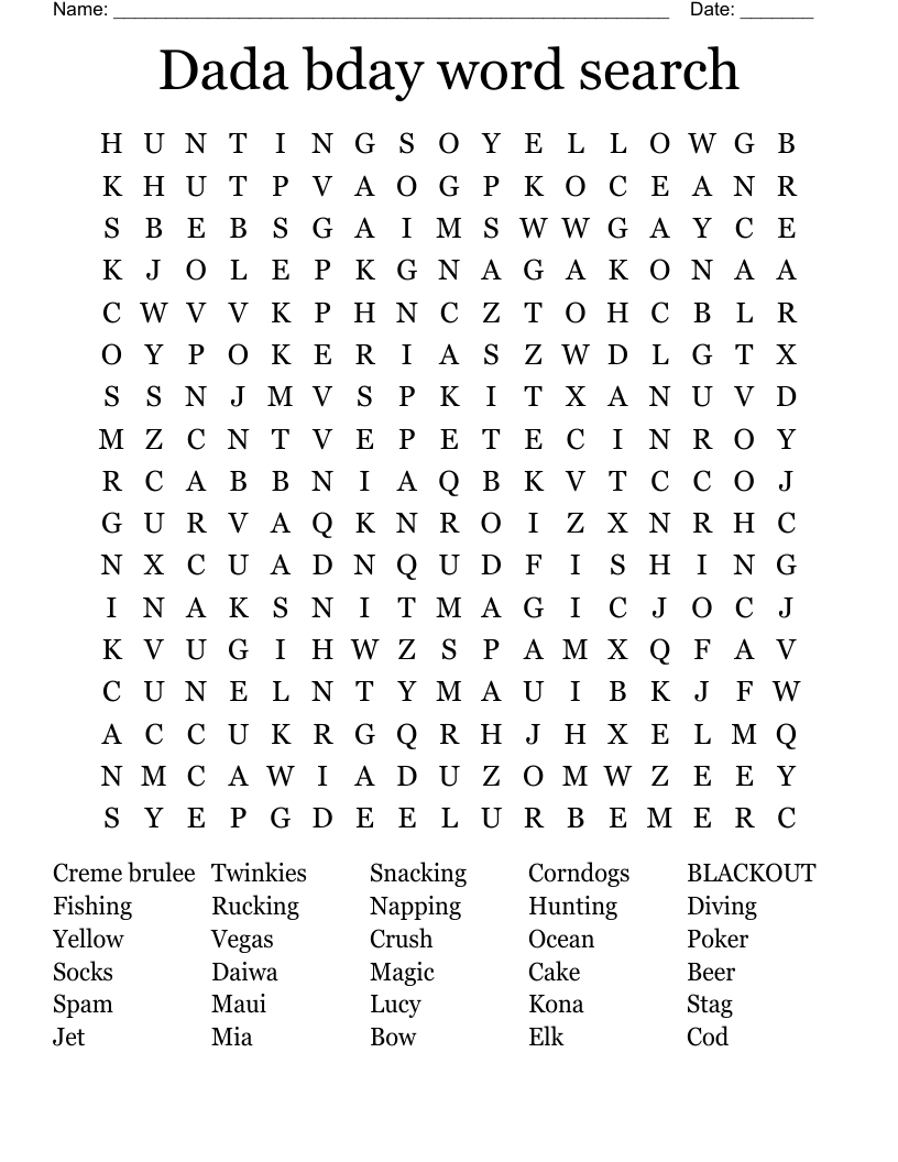 Dada bday word search 