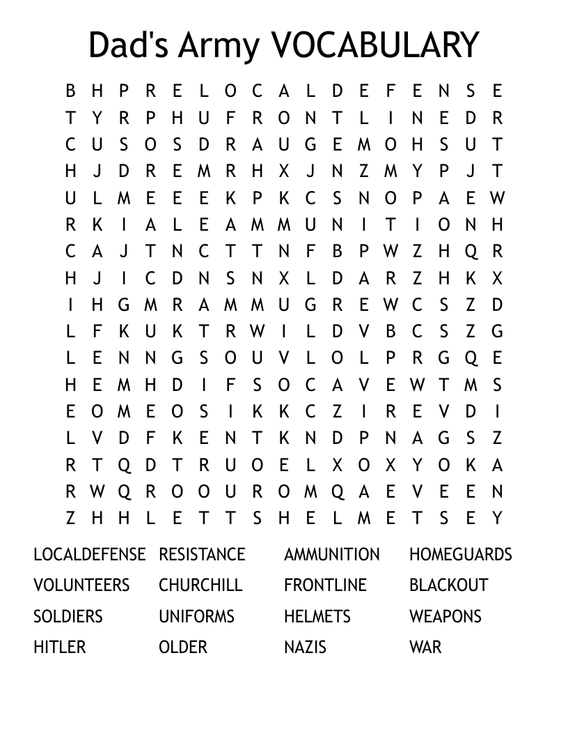 Dad's Army VOCABULARY Word Search