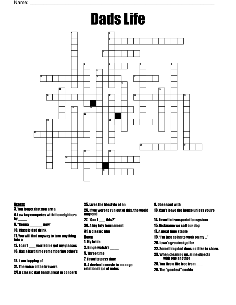 Dads Life  Crossword
