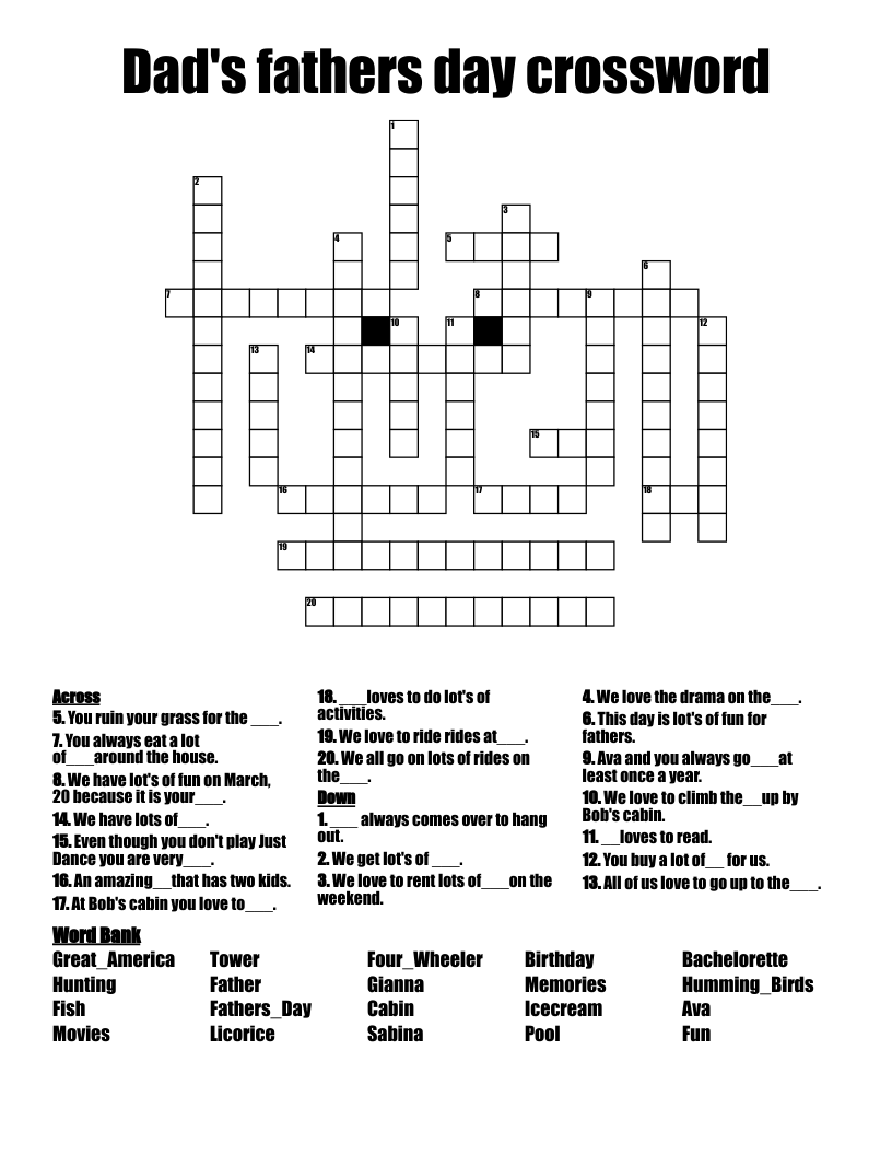 Dad's fathers day crossword