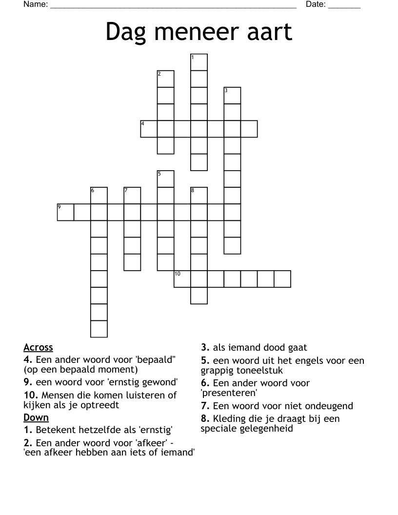 Dag meneer aart Crossword