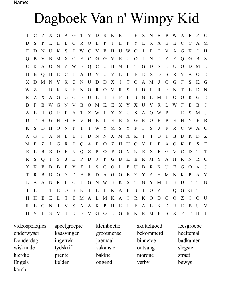 Dagboek Van n' Wimpy Kid  Word Search