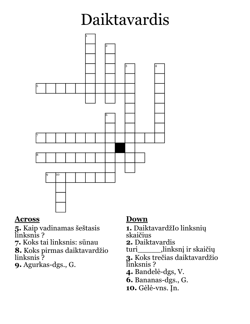 Daiktavardis Crossword