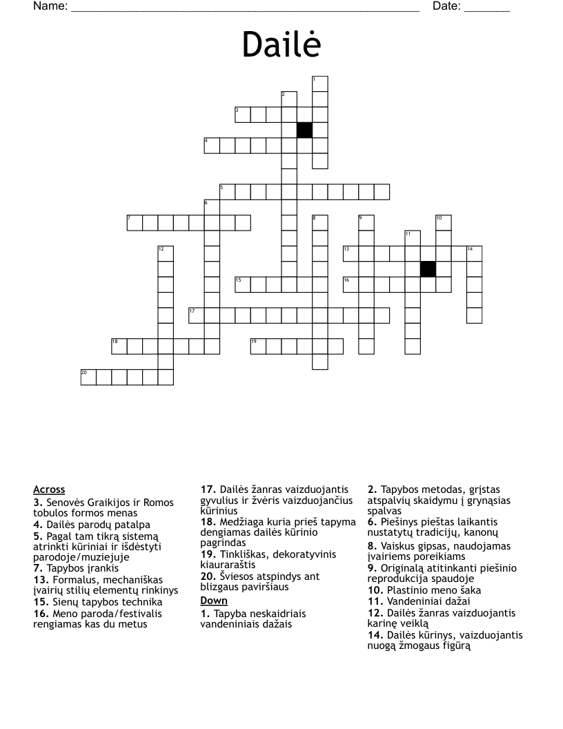 Dailė Crossword