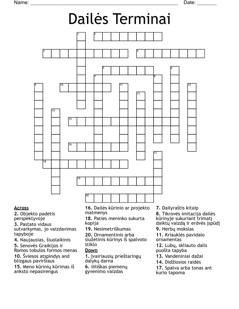 Dailės Terminai Crossword