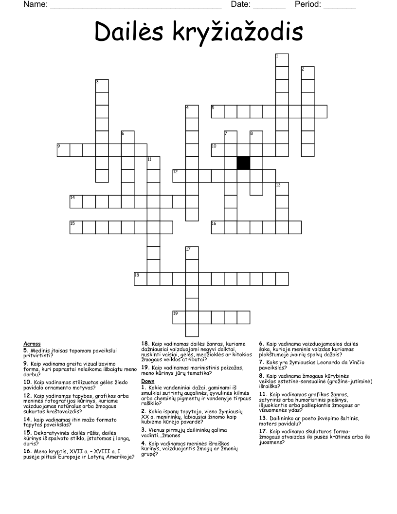 Dailės kryžiažodis Crossword