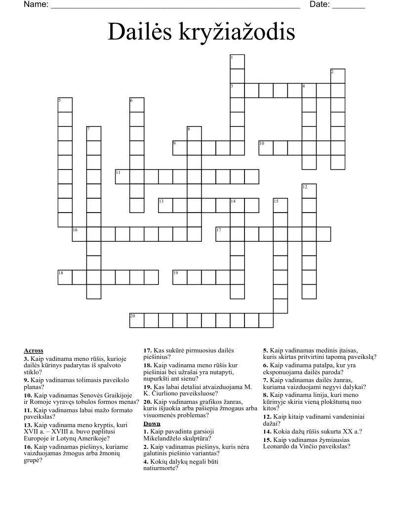 Dailės kryžiažodis Crossword