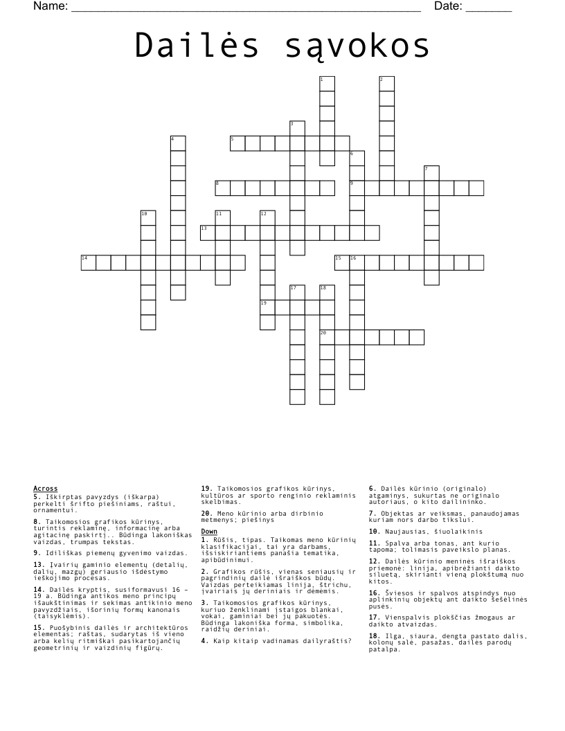 Dailės sąvokos Crossword