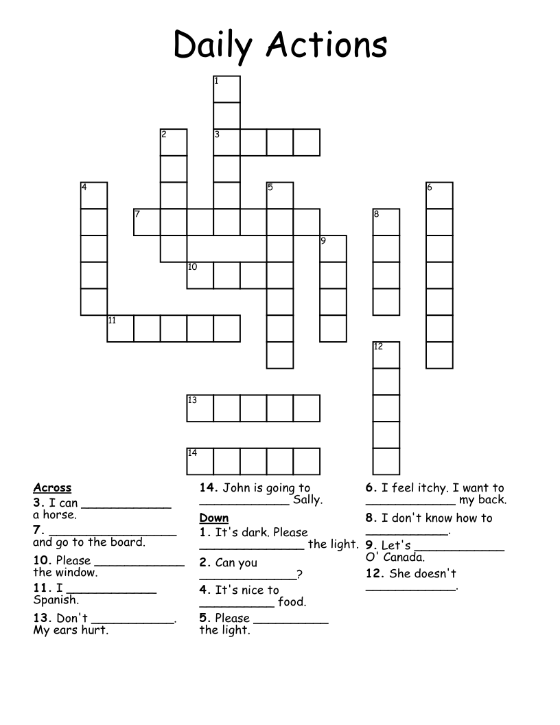 Daily Actions Crossword