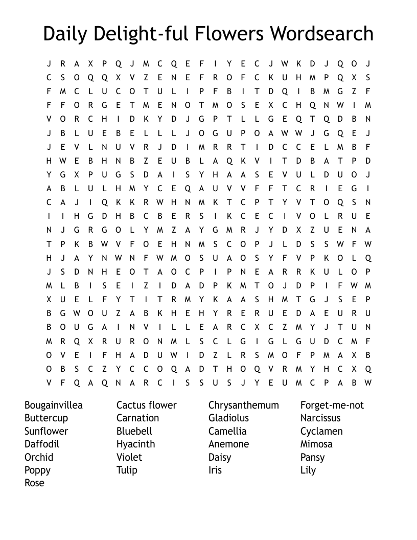 Daily Delight-ful Flowers Wordsearch