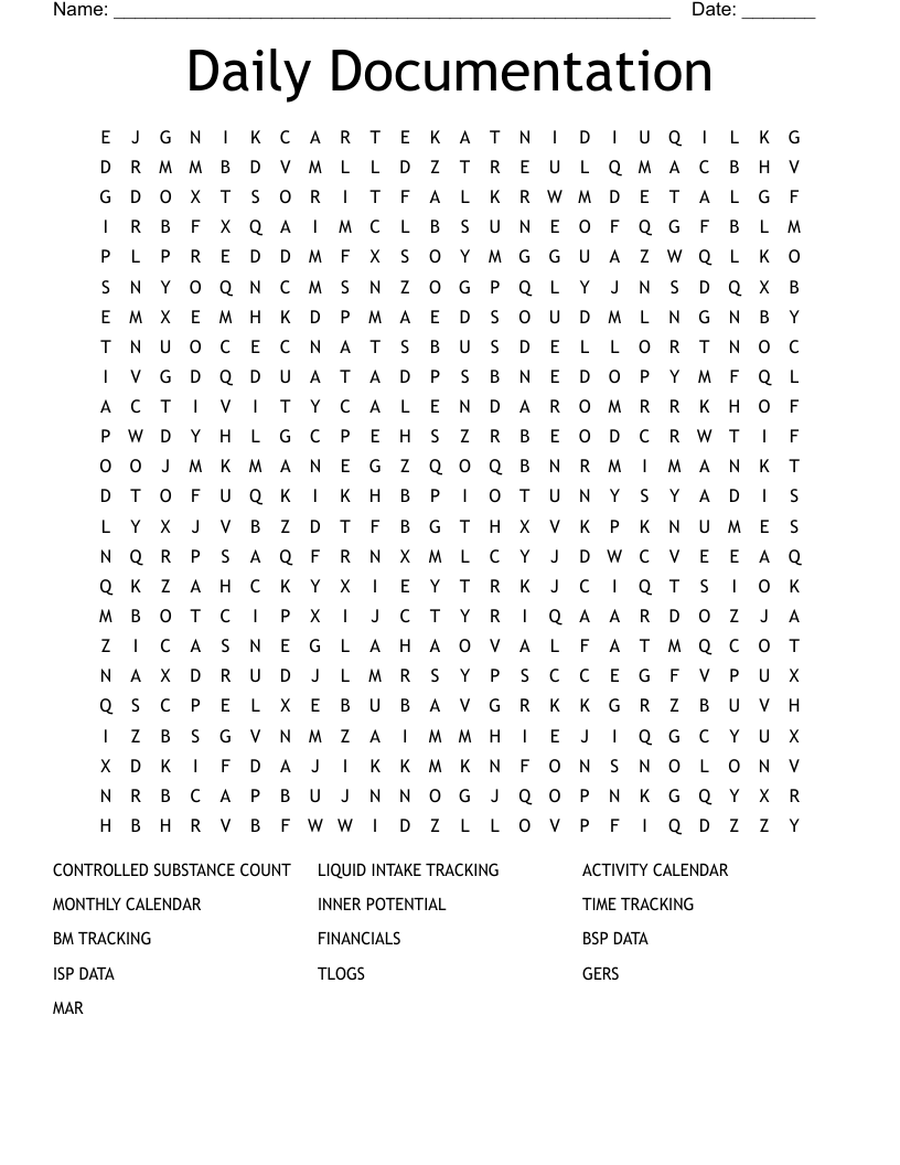 Daily Documentation Word Search