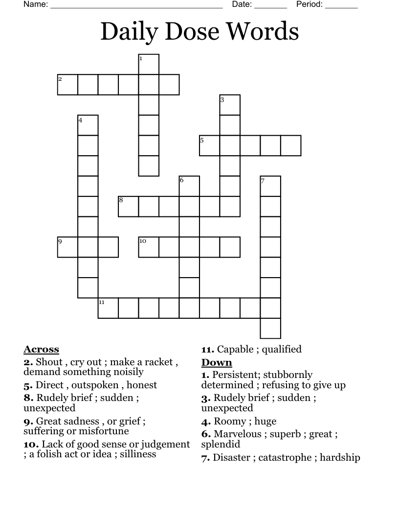 Daily Dose Words  Crossword