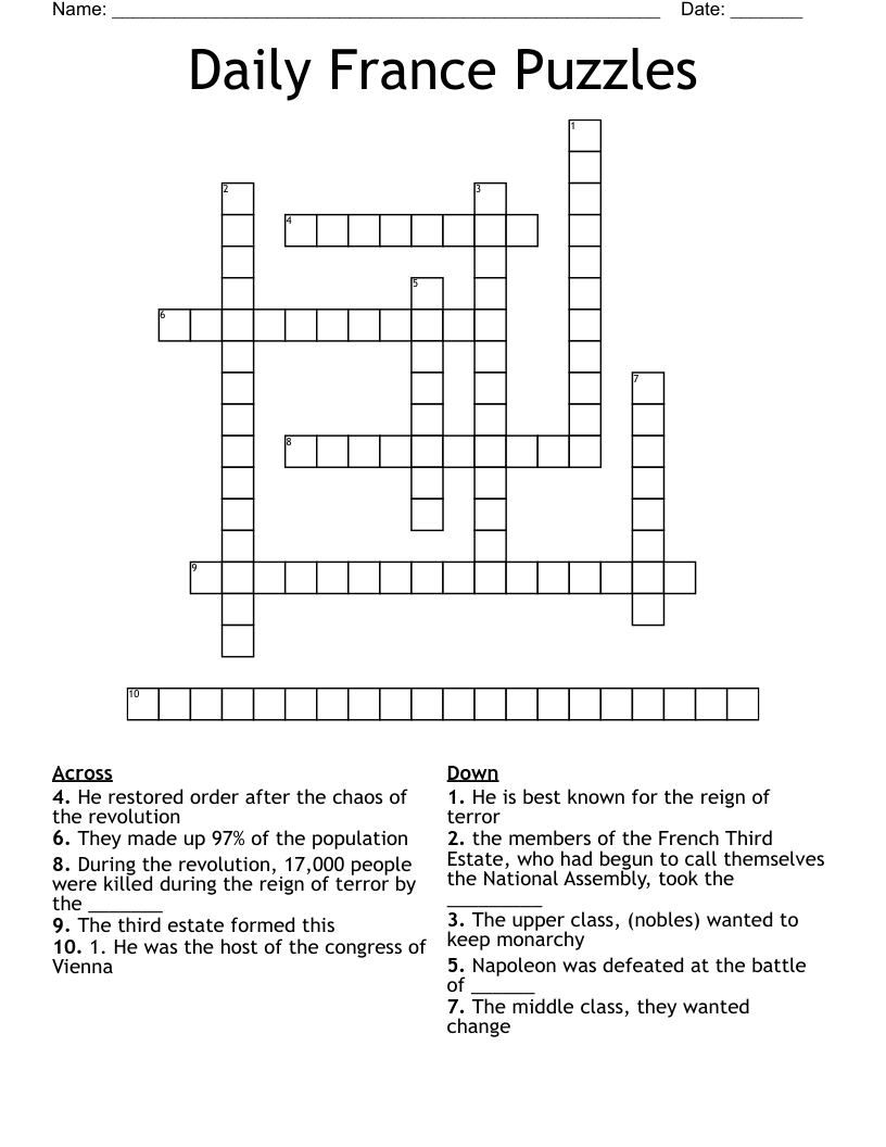 Daily France Puzzles  Crossword