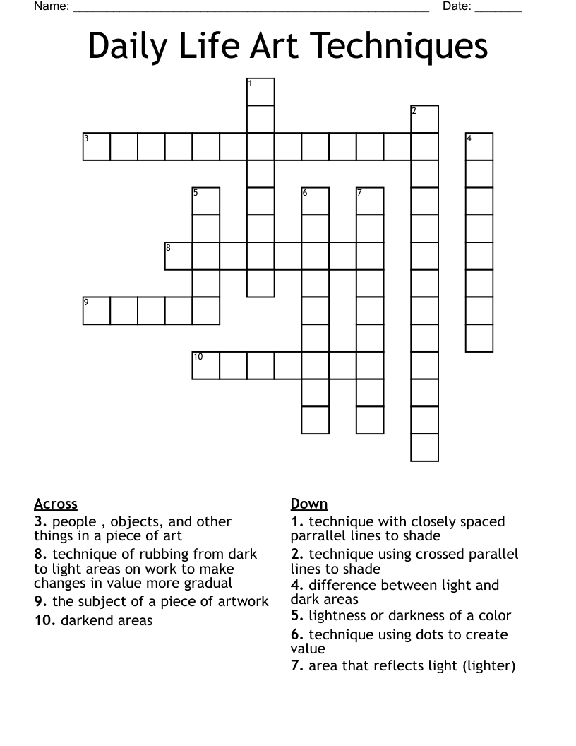 Daily Life Art Techniques Crossword