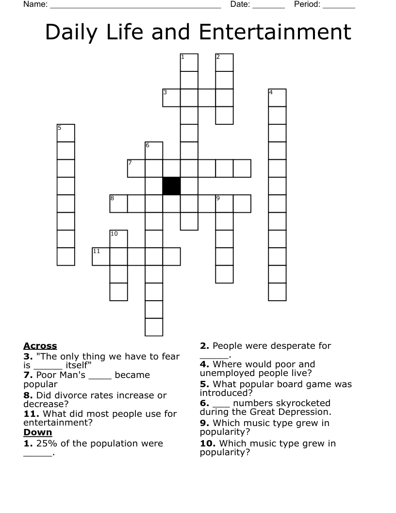 Daily Life and Entertainment  Crossword
