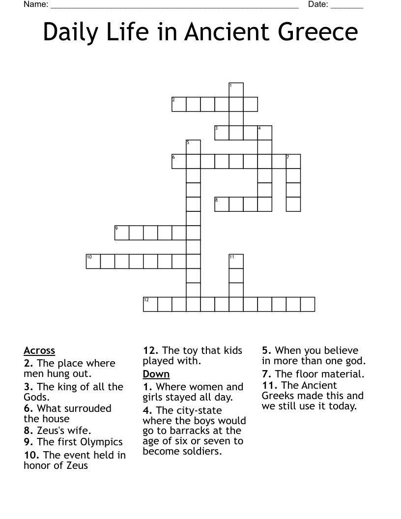 Daily Life in Ancient Greece Crossword