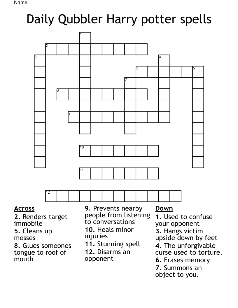 Daily Qubbler Harry potter spells  Crossword