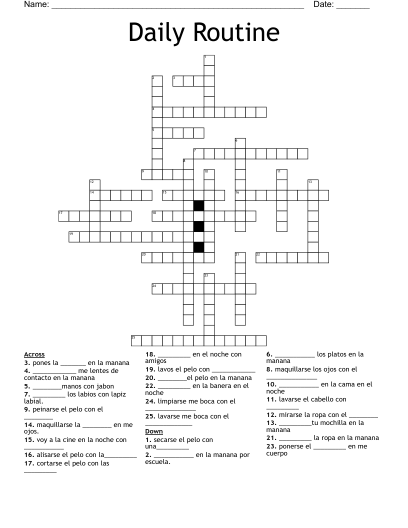 Daily Routine Crossword