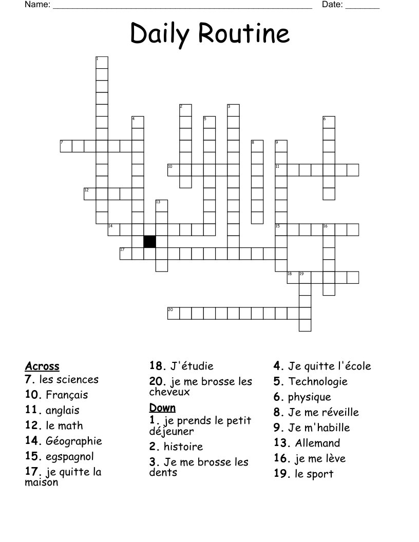 Daily Routine Crossword