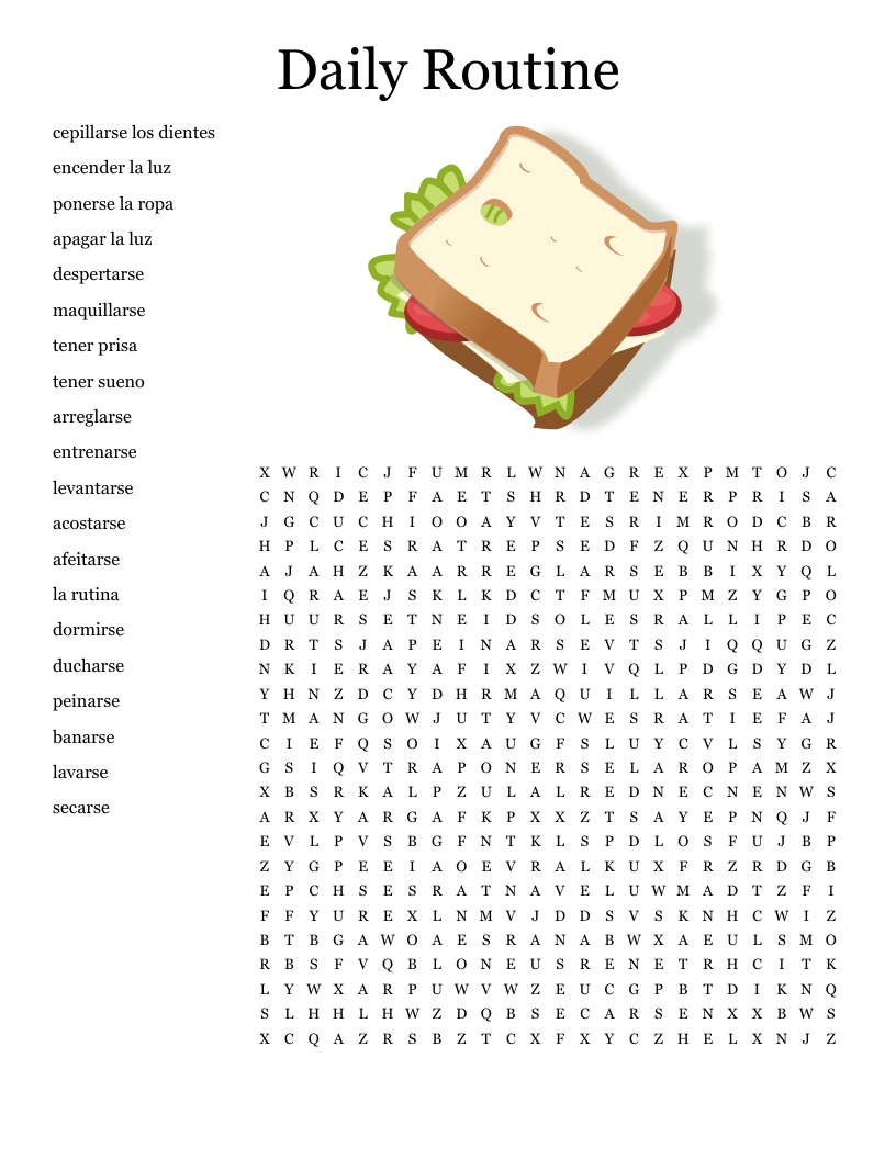 Daily Routine  Word Search