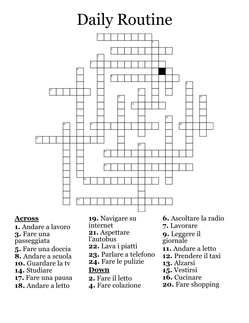 Daily Routine  Crossword