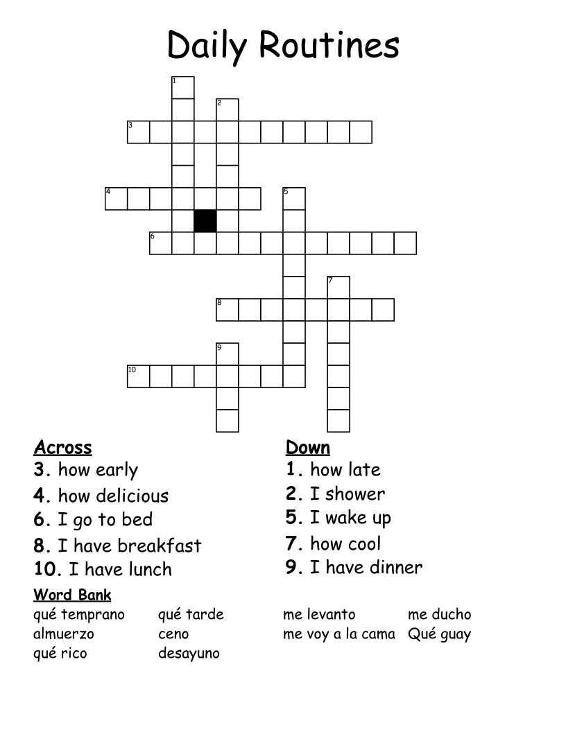 Daily Routines Crossword
