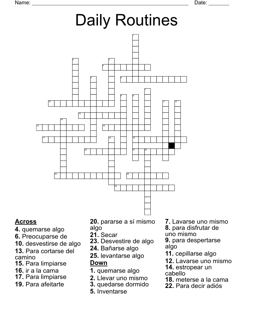 Daily Routines  Crossword