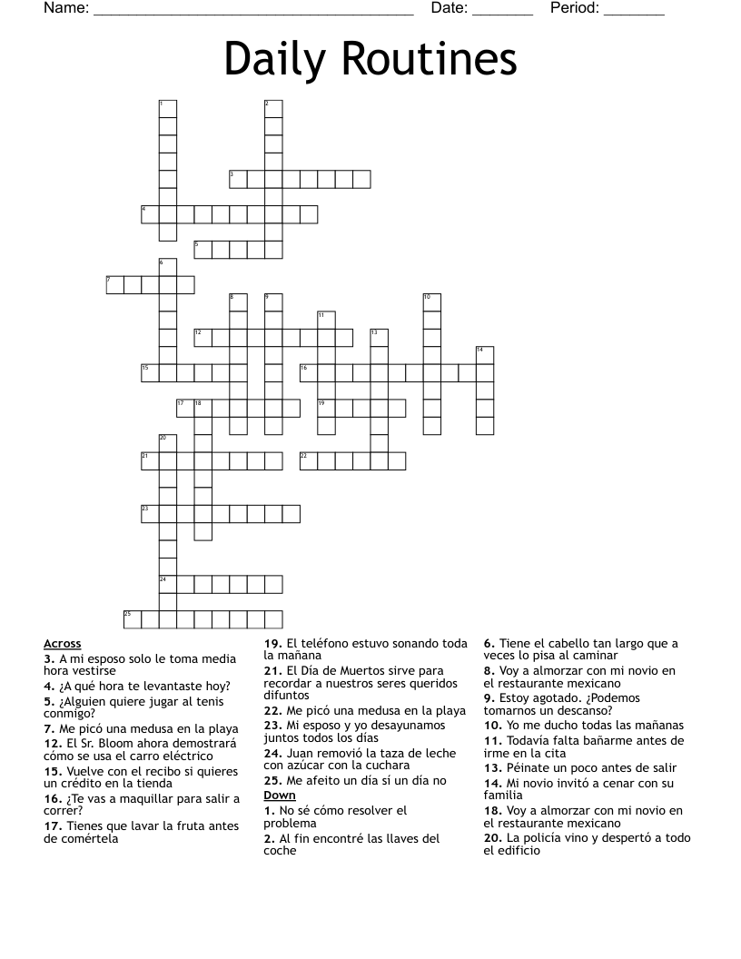 Daily Routines  Crossword
